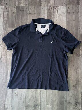 Nautica Classic Fit Navy Blue Polo Shirt - White Logo - Mens 3XL